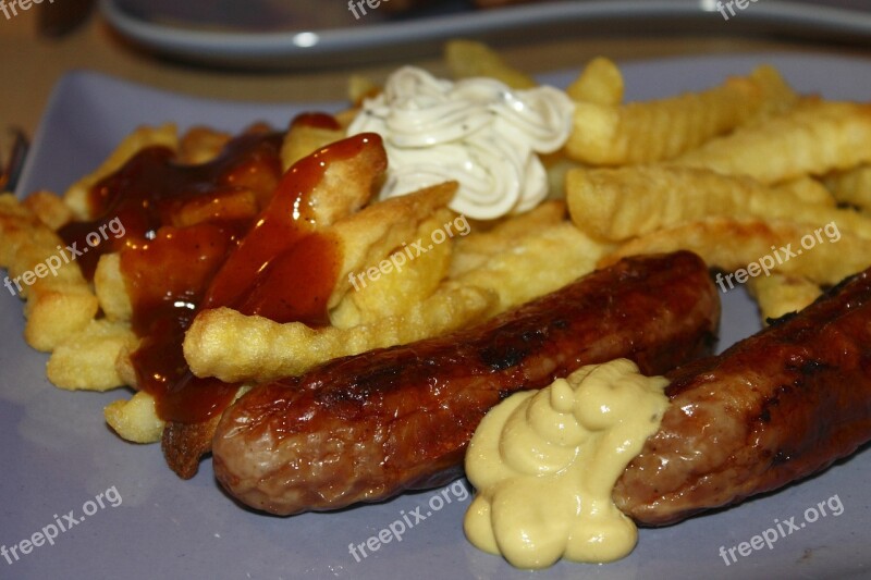 French Bratwurst Mustard Ketshup Snack