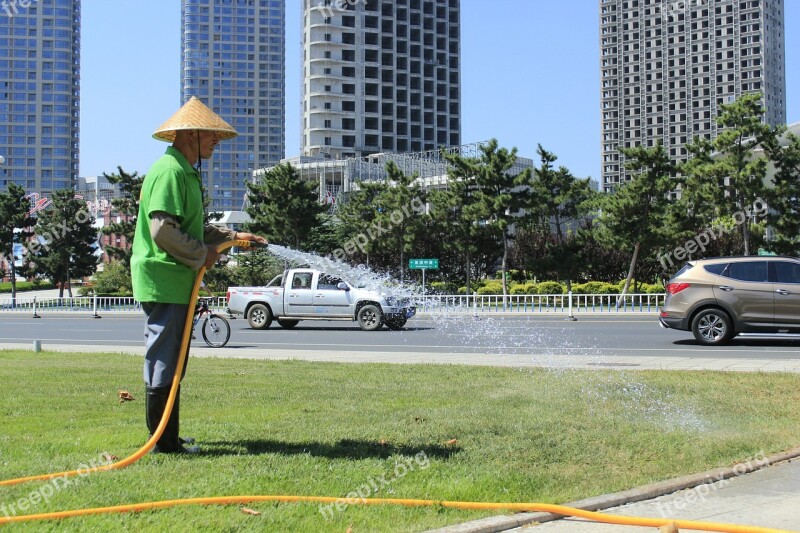 Watering Character Grassland City Green