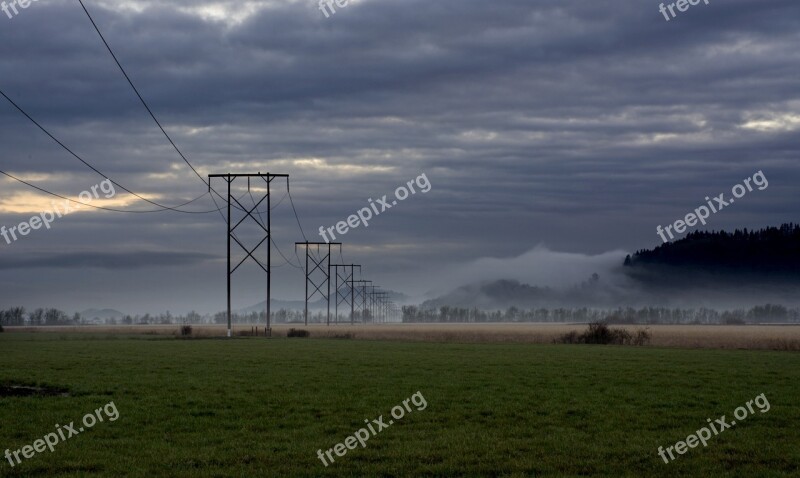 Power Wires Morning Electric Electricity