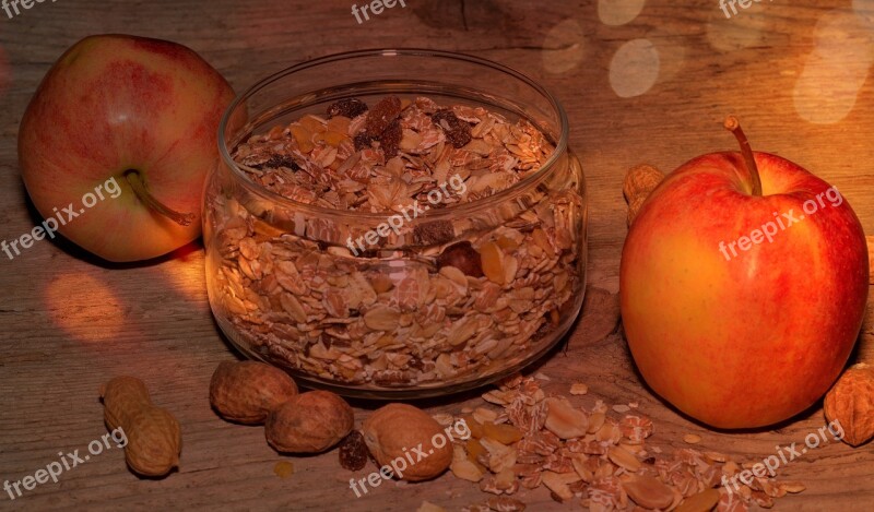 Muesli Apple Breakfast Cereal Healthy Nutrition