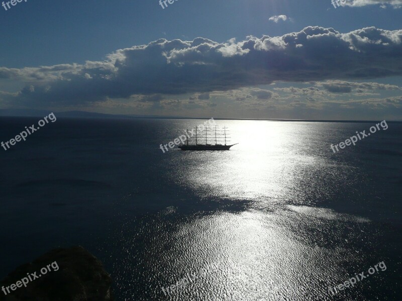 Moonlight Sailboat 5 Mats Cloudy Sky Night