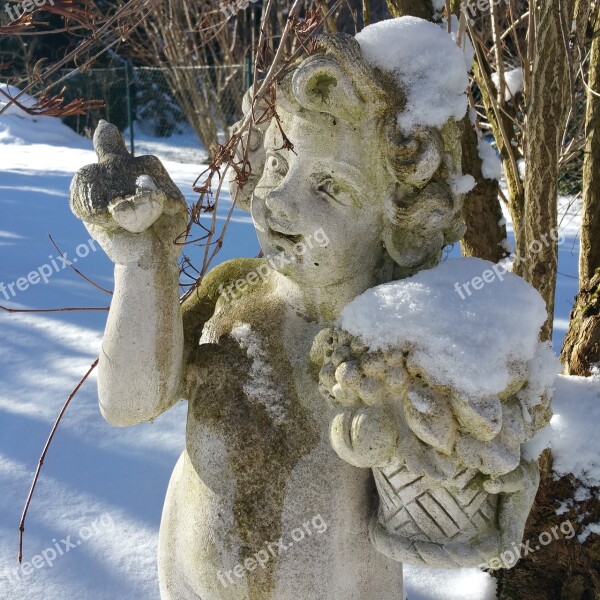 Cherub Sculpture Stone Snow Stone Figure