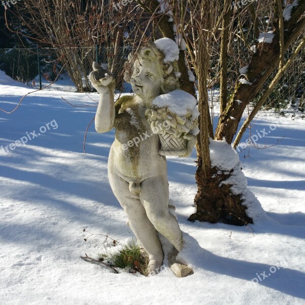 Cherub Sculpture Stone Snow Stone Figure