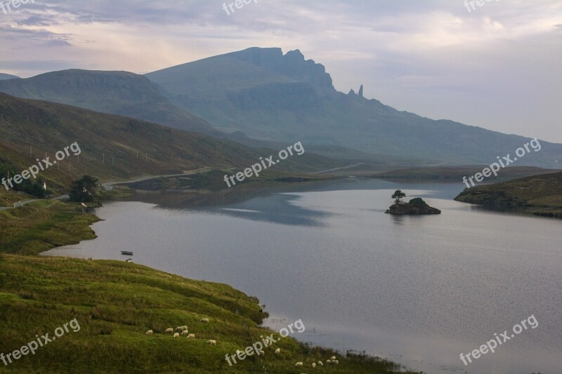 Scotland Sheep Mountain Island Water