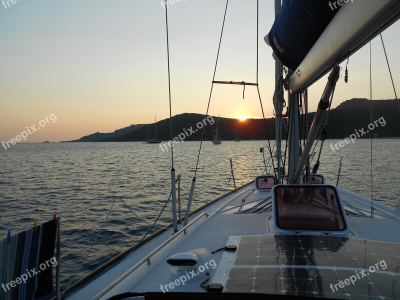 Sailboat Anchorage Sunset Corsican Peaceful