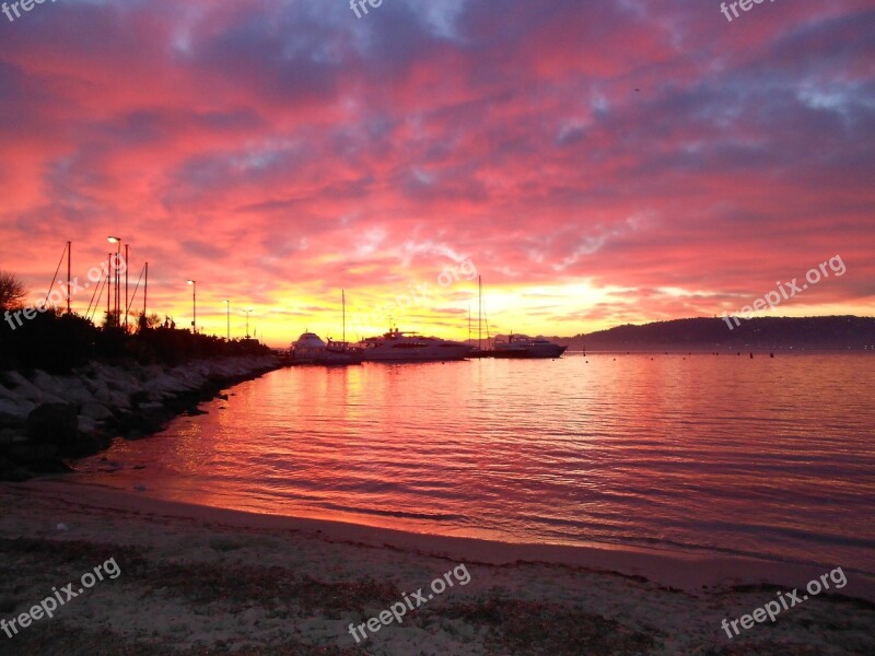 Sunset Red Sky Galicia Port Cape Antibes