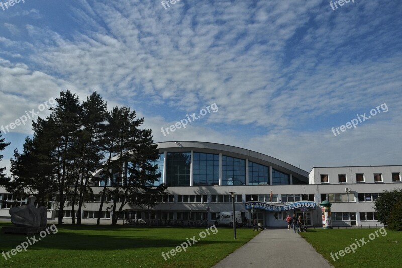 Building Czech Budejovice Swimming Pool Trees Contrast