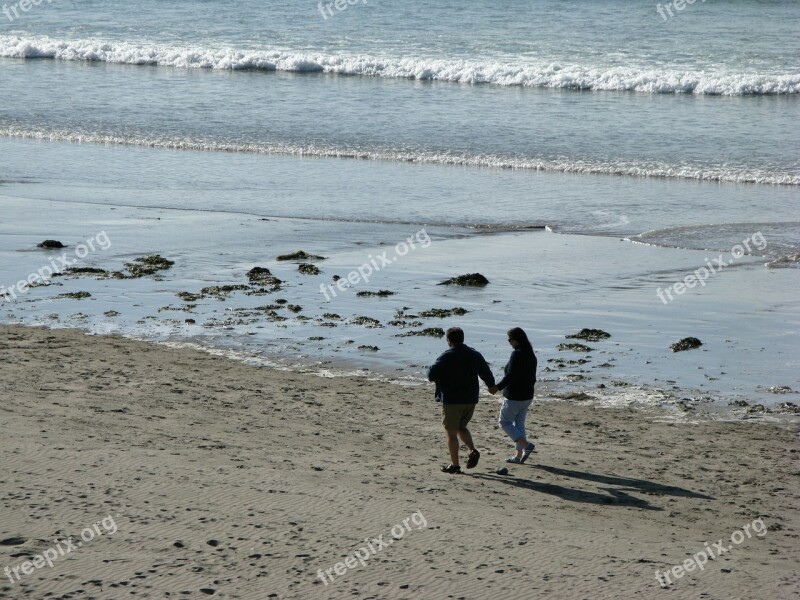 Beach Seaside Walking Couple Summer