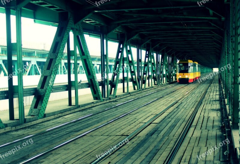 Tram Train Bridge Railway Warsaw