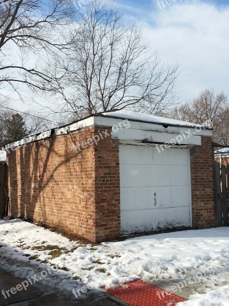 Garage Shadow Snow Alley Cloudy