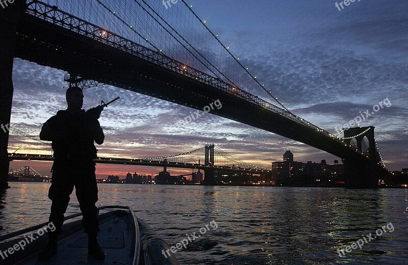 Brooklyn Bridge New York City Evening Security Skyline