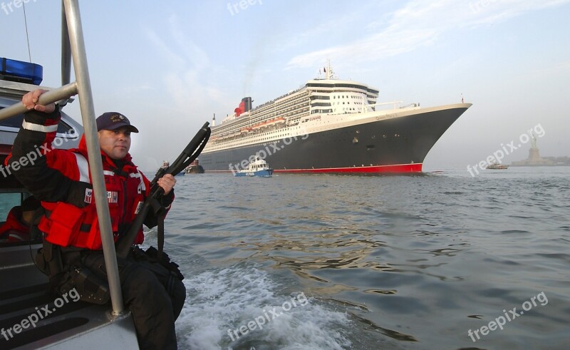 Cruise Ship Queen Mary 2 Coast Guard Security Escort Ship