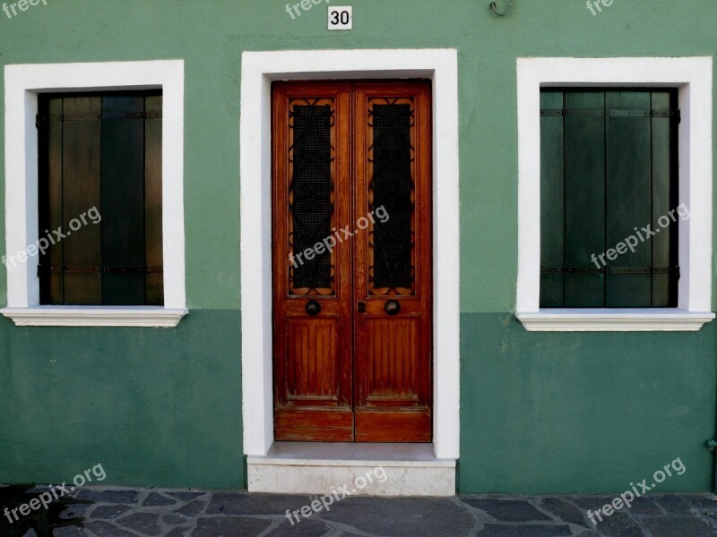 Colorful Houses Door Windows Street Burano