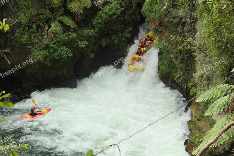 Waterfall White Water Flowing Kayaking Kayakers