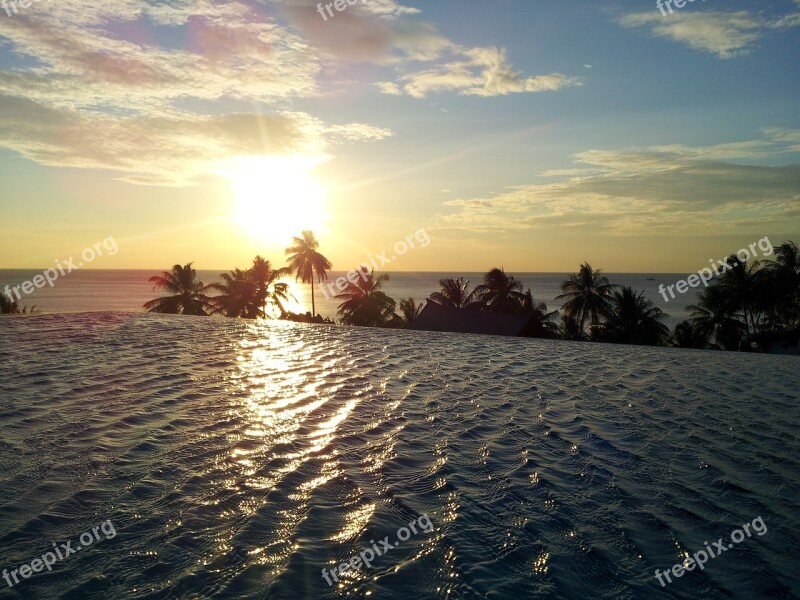 Sunset Horizon Evening Rooftop Pool Clouds