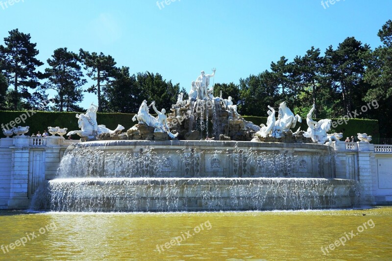 Castle Park Schönbrunn Water Blue Sky Fountain