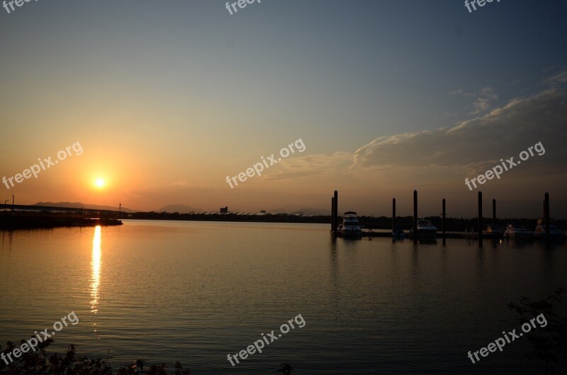 Solar Sunset Glow Lake By The River