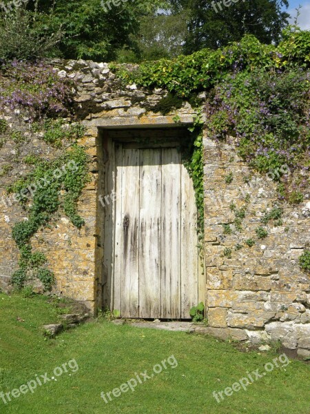 Door Gate Wooden Wall Stone