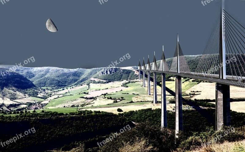 Millau Bridge Night France Night Moonlight