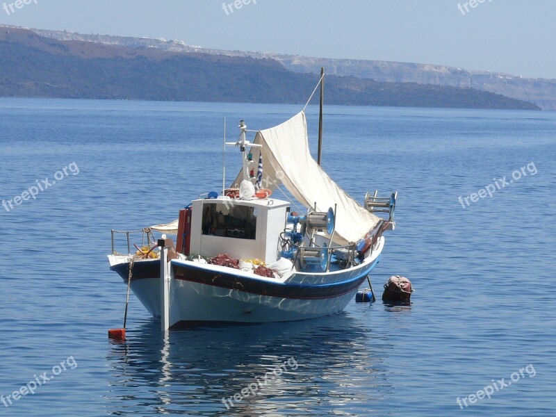 Caldera Volcano Island Sea Boat