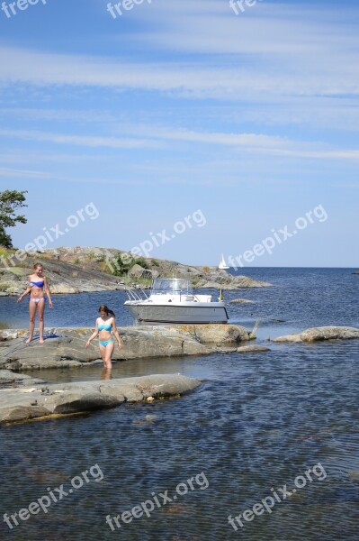 Motor Boat Sea Archipelago Stockholm Views