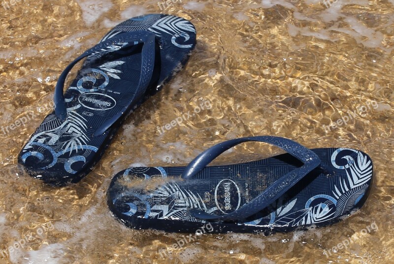 Slippers Sandals Slippers At Sea Waves Beach