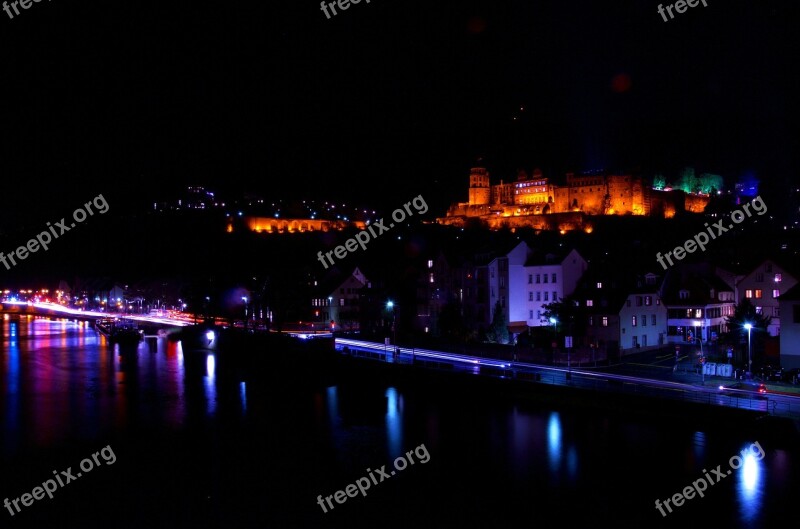 Castle Heidelberg Night Baden Württemberg Old Bridge