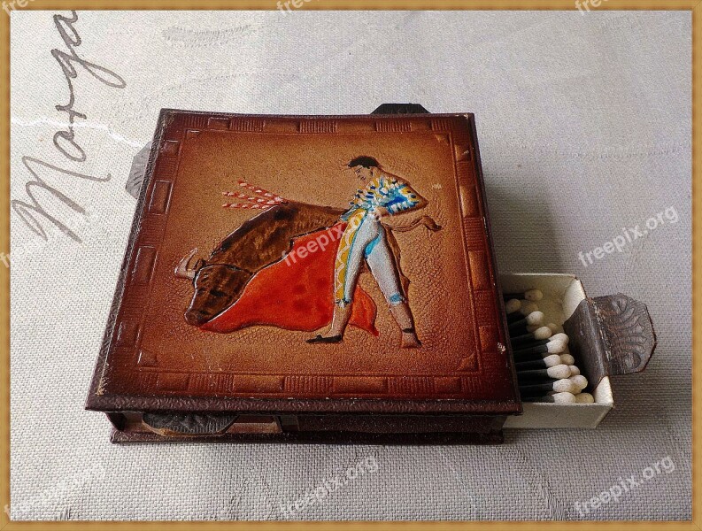 Sticks Box Leather Antique Bullfighter