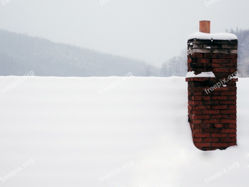 Chimney Snow White Roof Winter