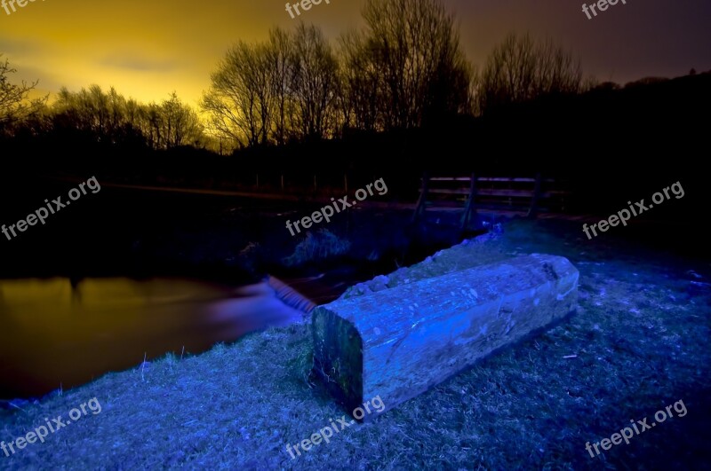 River Bridge Night Sky Light Painting