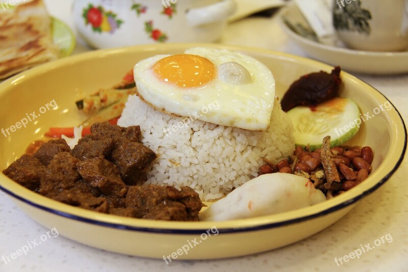 Asian Food Beef Rendang Cucumber Fish Cake