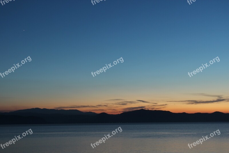 Lake Inawashiro Evening View Blue Sky Fukushima Sunset