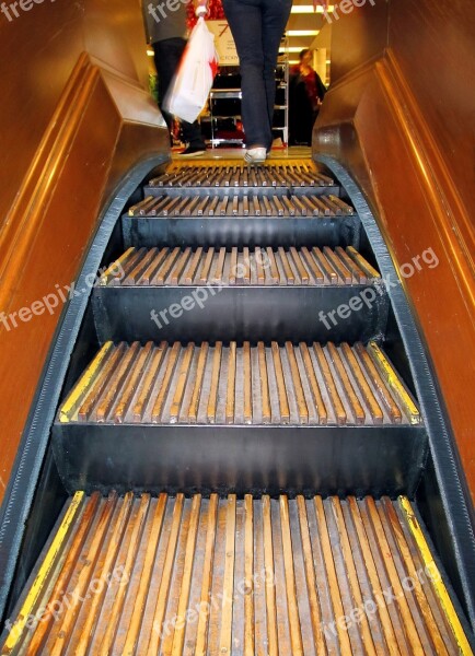 Escalator Shopping Wood Antique Plastic Bag