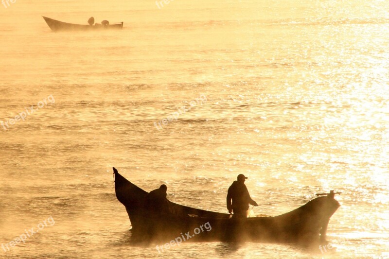 Boat Cold Morning Fog Fishing Fisherman