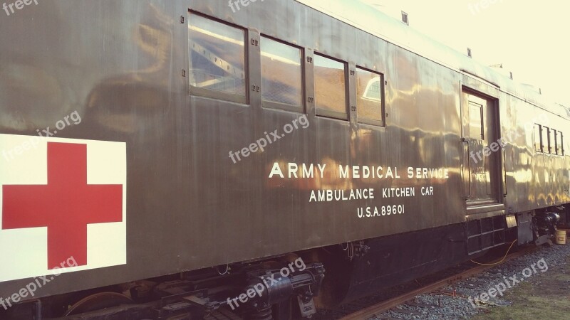 Train Army Red Cross Retro Old