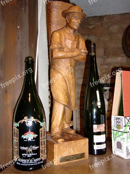 Holzfigur Figure Wine Wine Tasting Winemaker