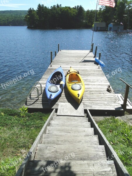 Dock Summer Vacation Kayaks Lake