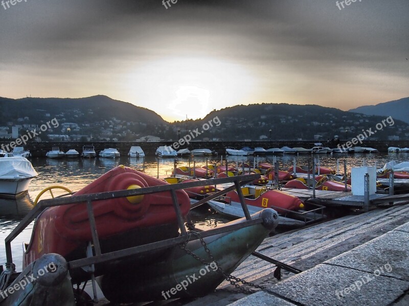 Pedal Boat Sunset Italy Como Lake