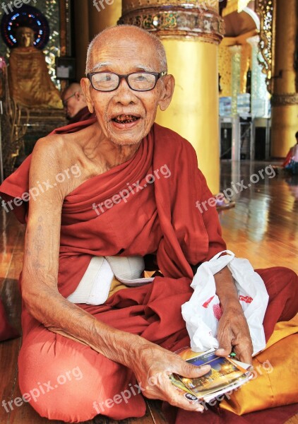 Monk Buddhist Shrine Culture Old