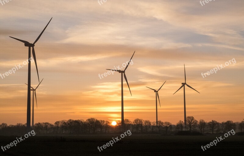 Sunrise Windräder Romantic Morning Wind Power