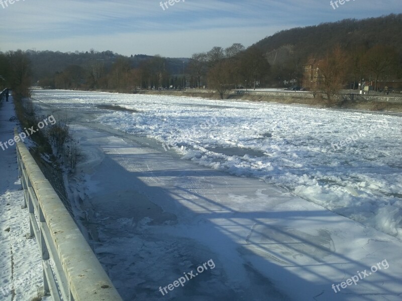 River Ice Winter Esneux Ourthe