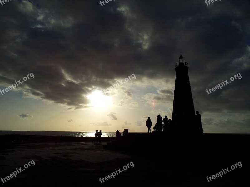 Lighthouse Silhouettes Sunset Free Photos