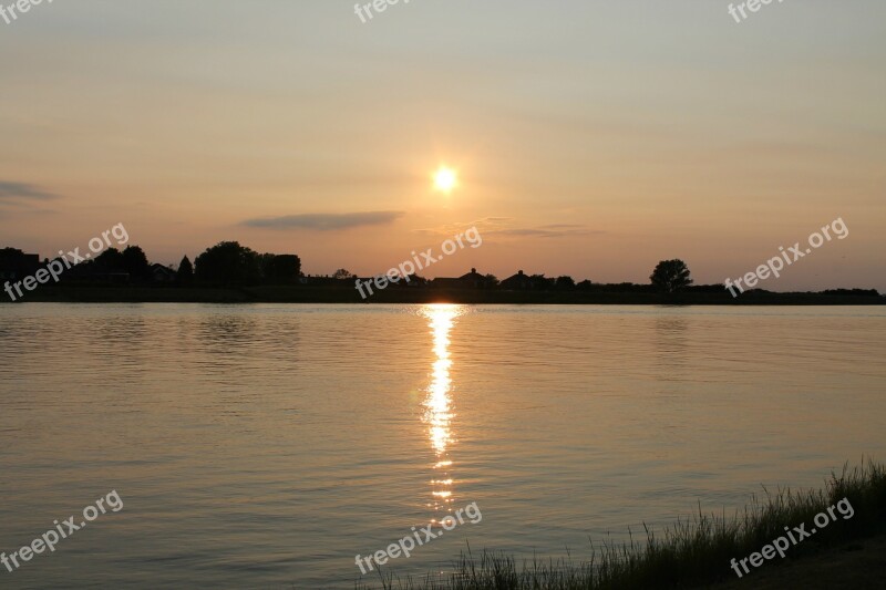 Sunset River Sky Water Landscape