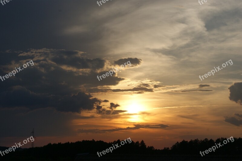 Sunset Village Forest Evening Poland