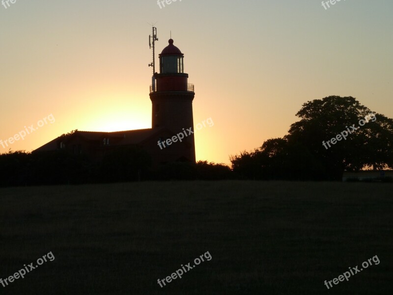 Lighthouse Evening Sun Sunset Romantic Nature