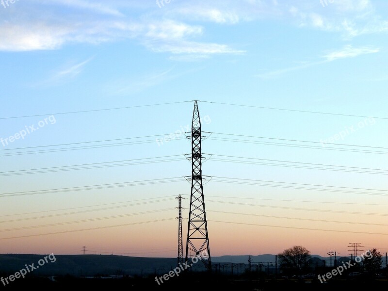 Sunset Electricity Electrical Tower Hv Turrets