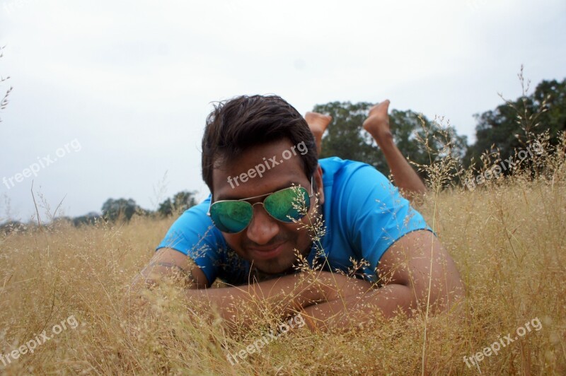 Man Relax Hay Dry Grass Grass Field