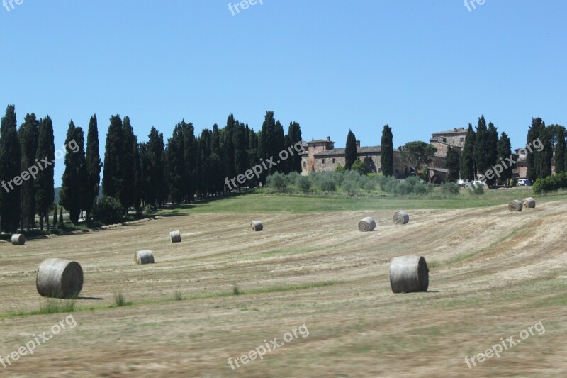 Hay Bales Toscana Italy Landscape Agriculture