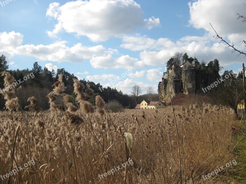 Castle Rock Ruins Meadow Autumn Landscape