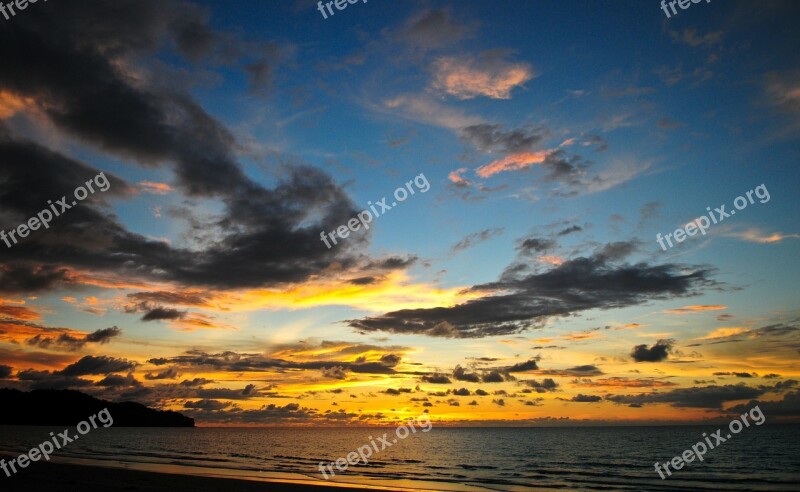 Sunset Dramatic Beach Ocean Sky